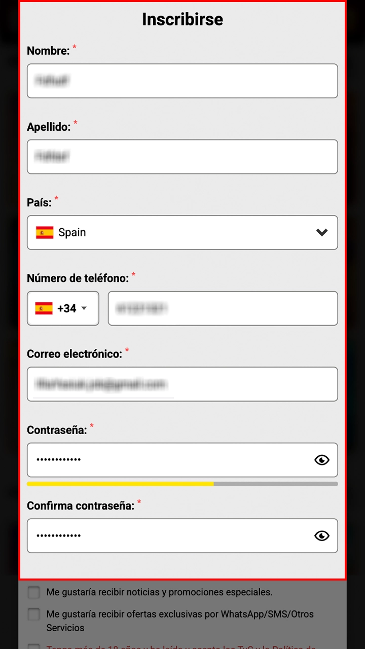 Compilate le informazioni necessarie per registrarvi al Casino WinUnique.