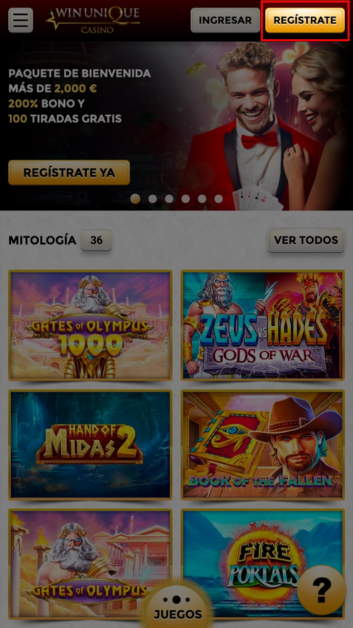 Procedere alla registrazione sul sito web di Casino WinUnique.