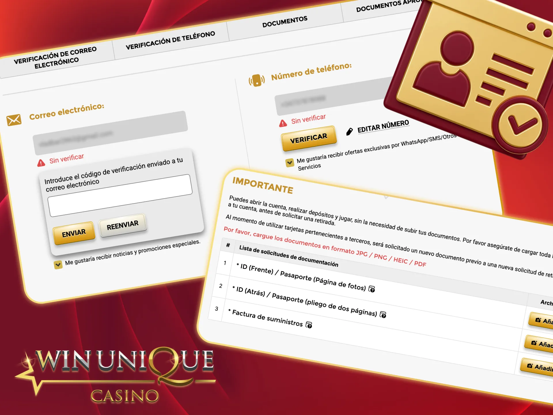Verificate il vostro conto e giocate in tutta sicurezza su Unique Casino.