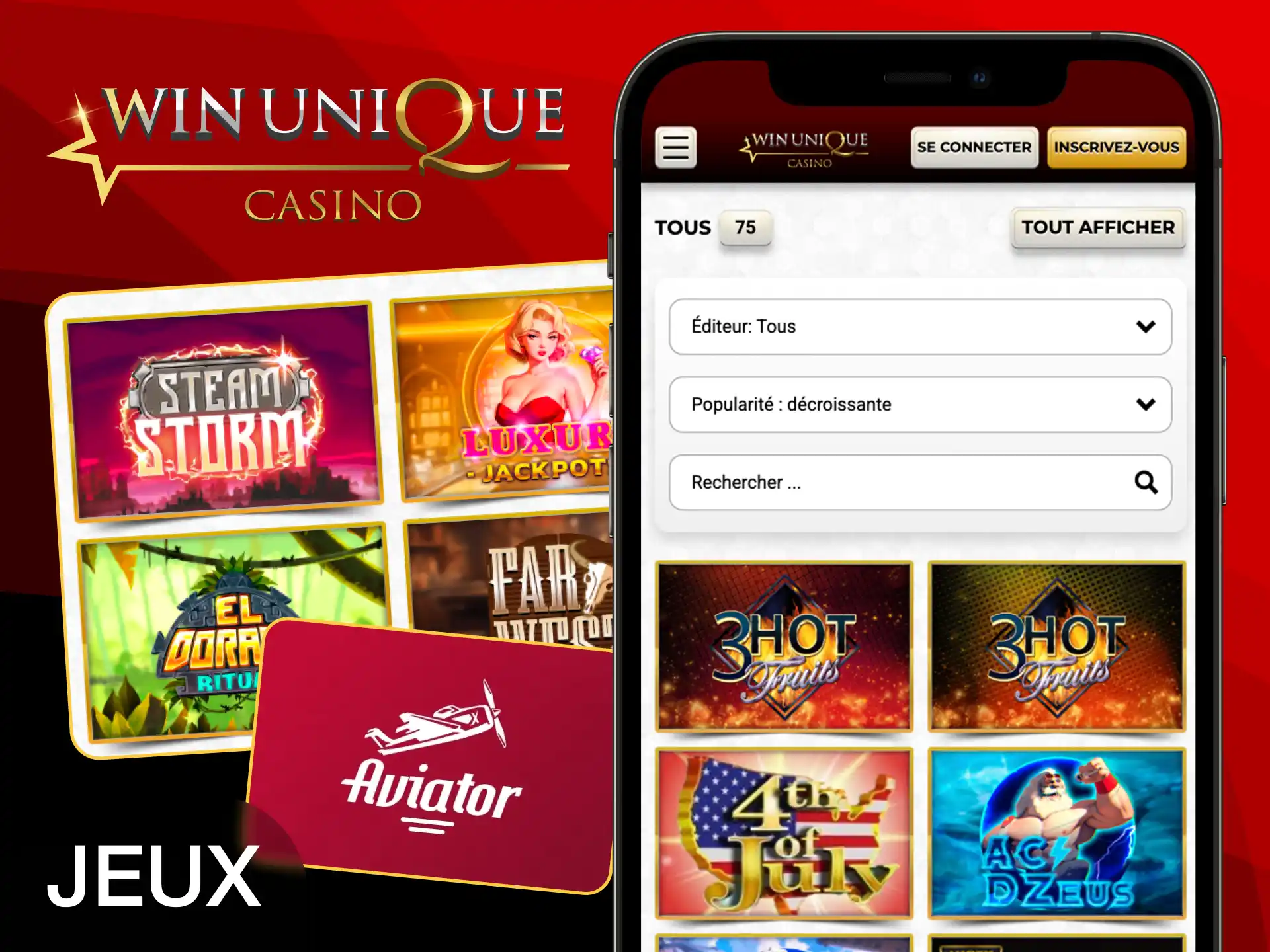Découvrez tous les divertissements passionnants accessibles sur l'application Unique Casino.
