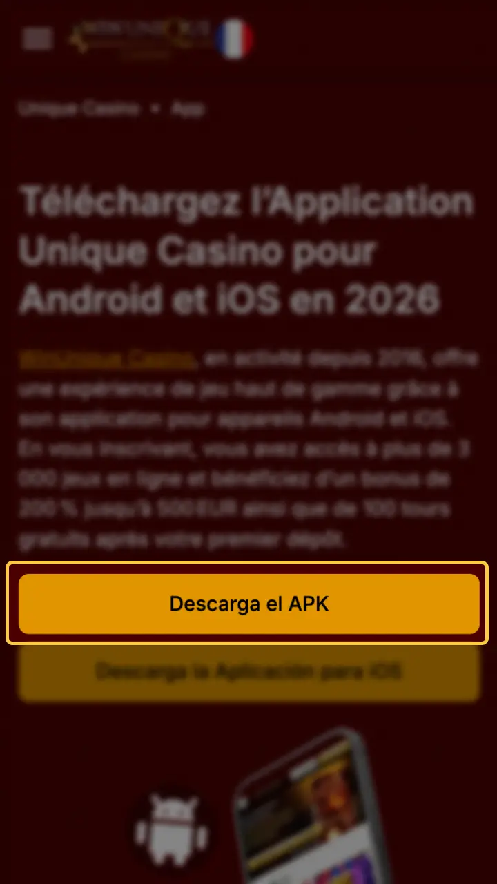 Ouvrez votre navigateur web pour lancer le téléchargement de l'application Unique Casino.