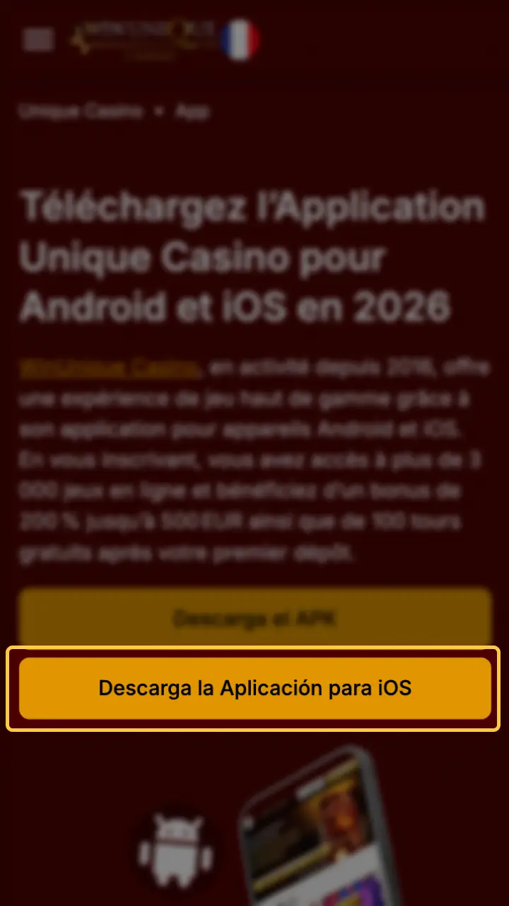 Ouvrez Safari pour configurer l'application mobile de Unique Casino.