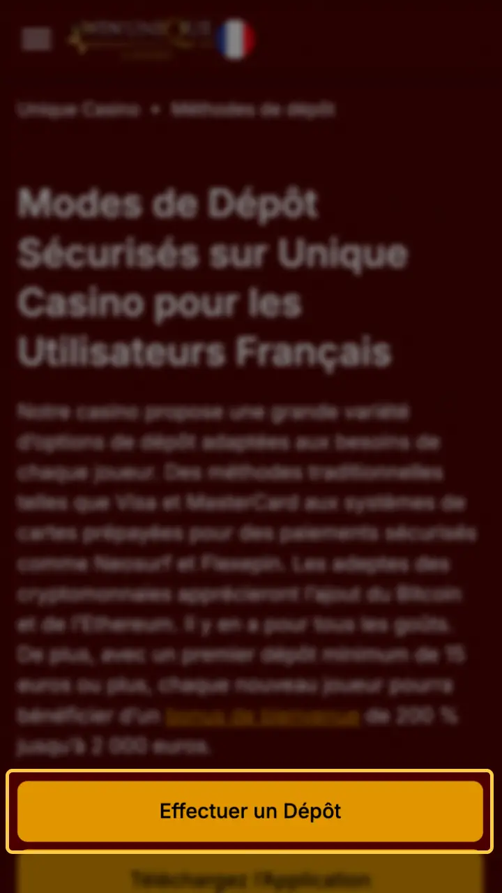 Accédez à votre compte pour initier un dépôt sécurisé sur Unique Casino.