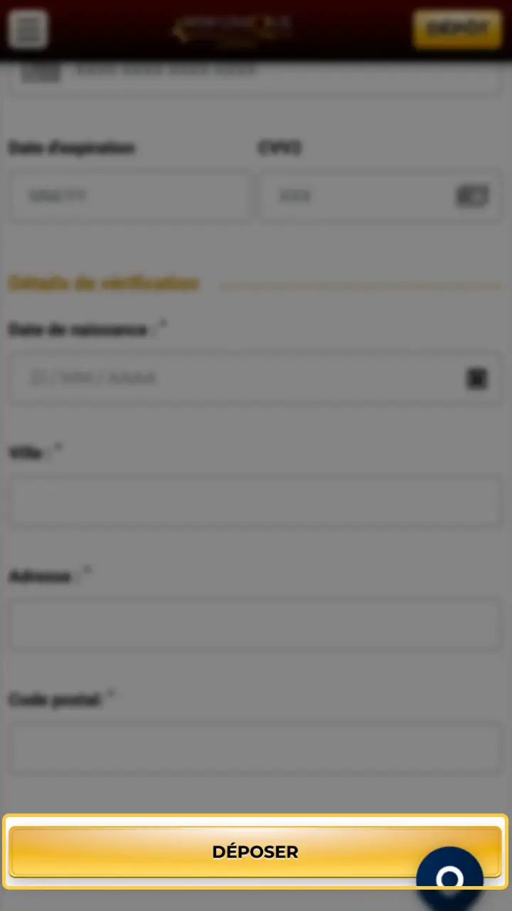 Confirmez l'opération pour finaliser votre dépôt sur le site Unique Casino.
