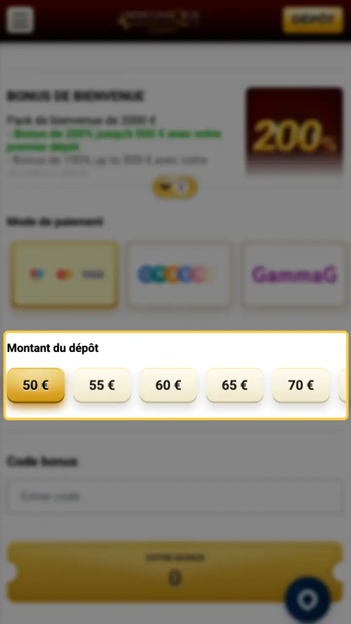 Indiquez le montant requis pour valider ce dépôt sur Unique Casino.