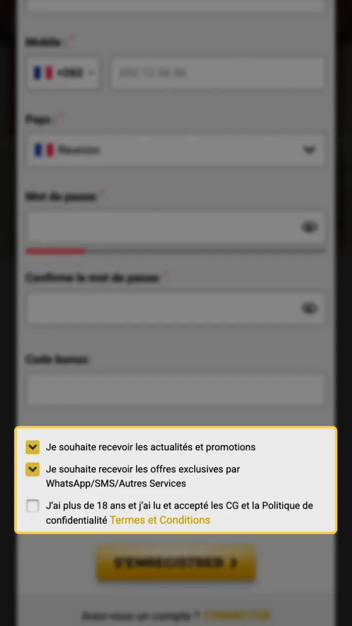 Choisissez vos préférences pour finaliser l'inscription sur Unique Casino.