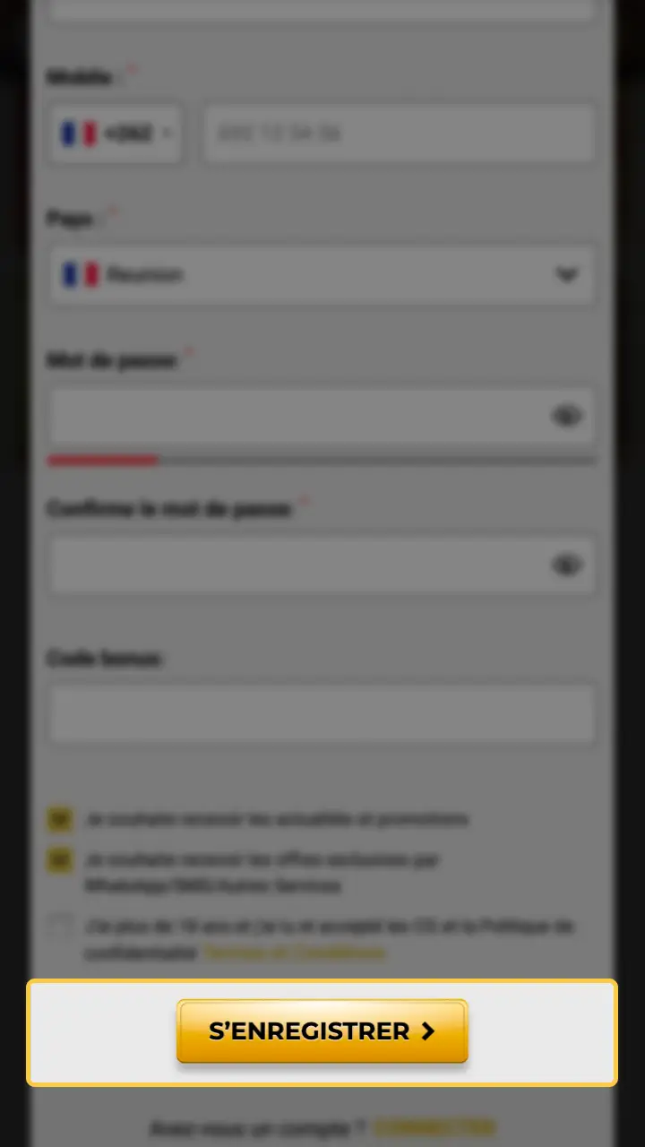 Cliquez sur le bouton final pour valider l'inscription Unique Casino.