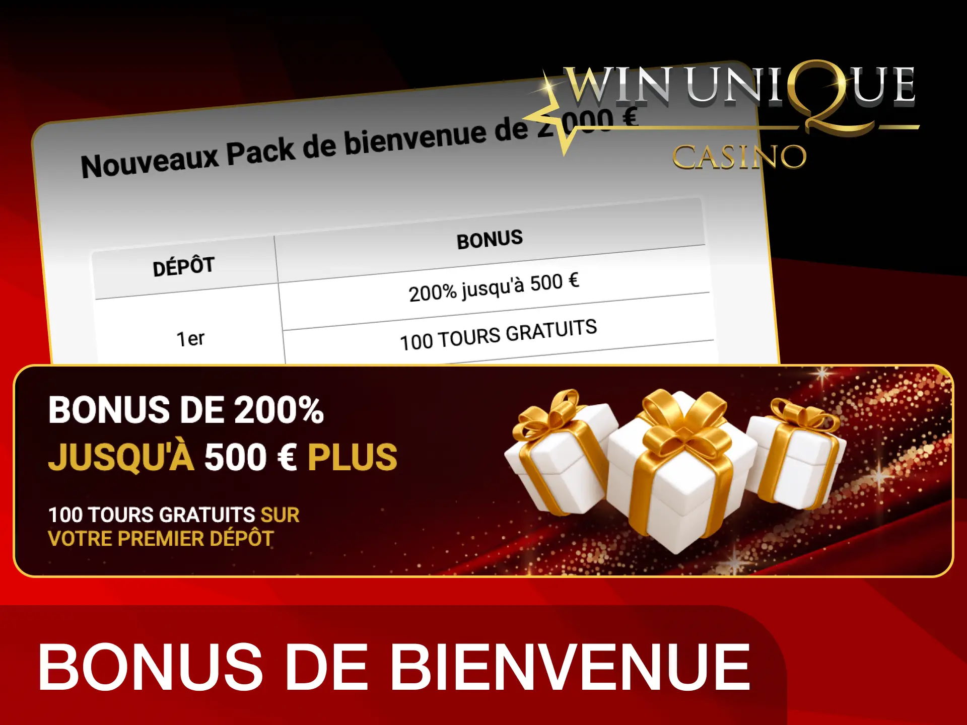 Profitez du généreux bonus de bienvenue pour jouer sur Unique Casino.