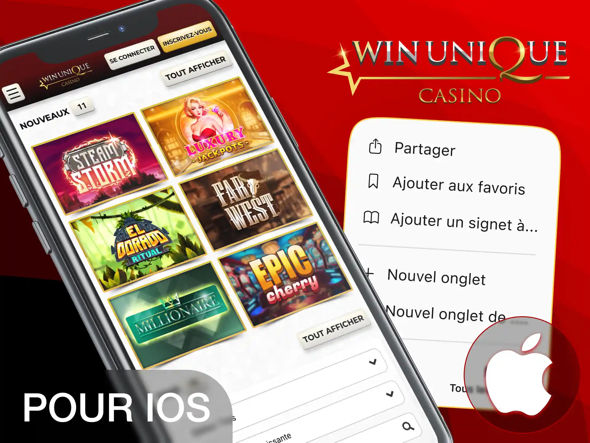 Configurez l'application sur votre système iOS pour lancer Unique Casino.