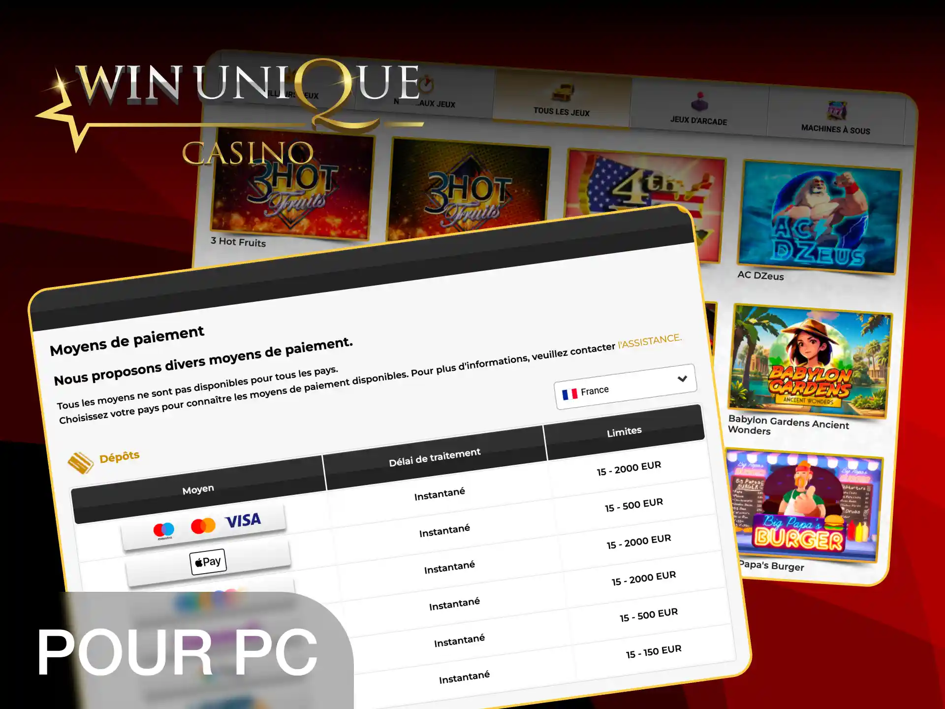 Connectez-vous sur votre PC pour tester le site Unique Casino.