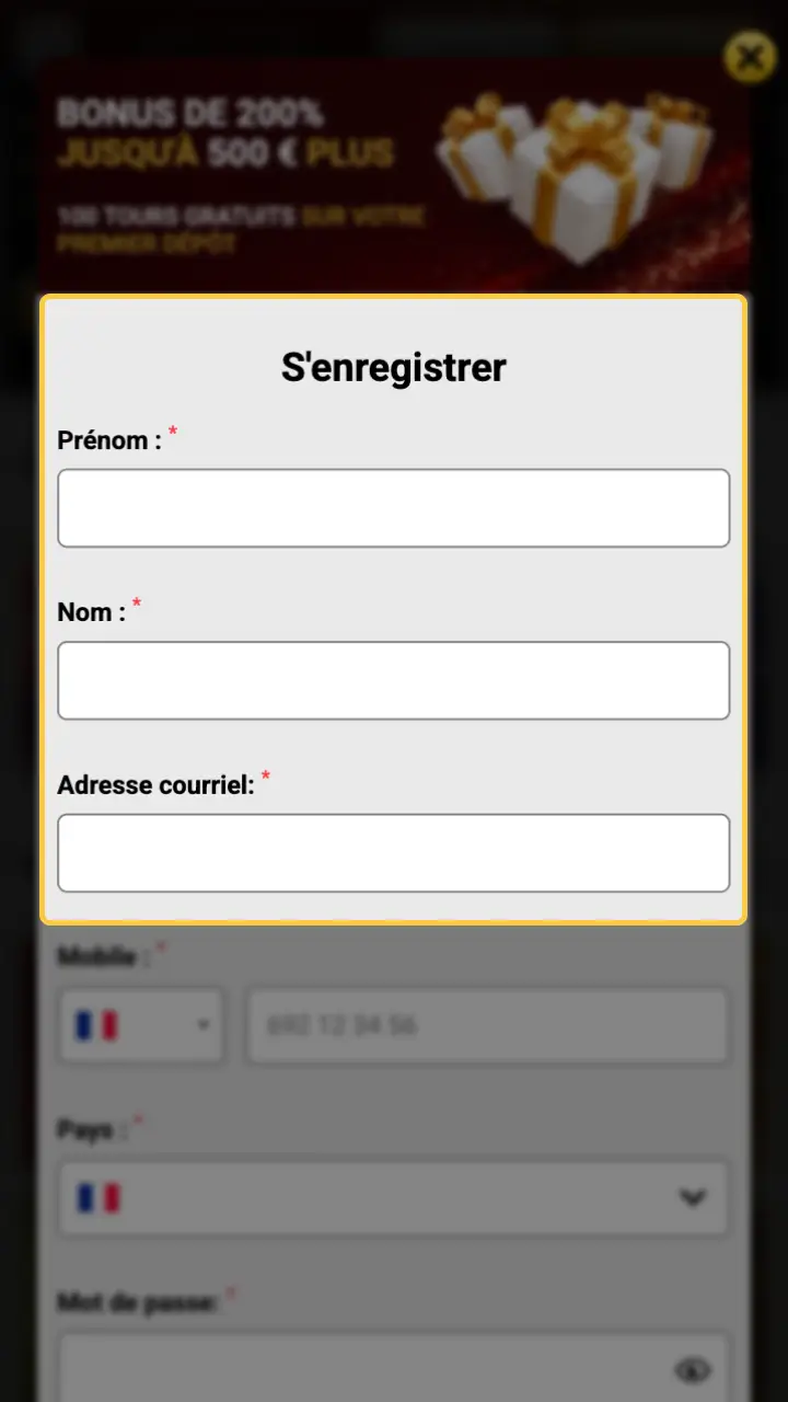 Remplissez les informations de base pour votre compte Unique Casino.