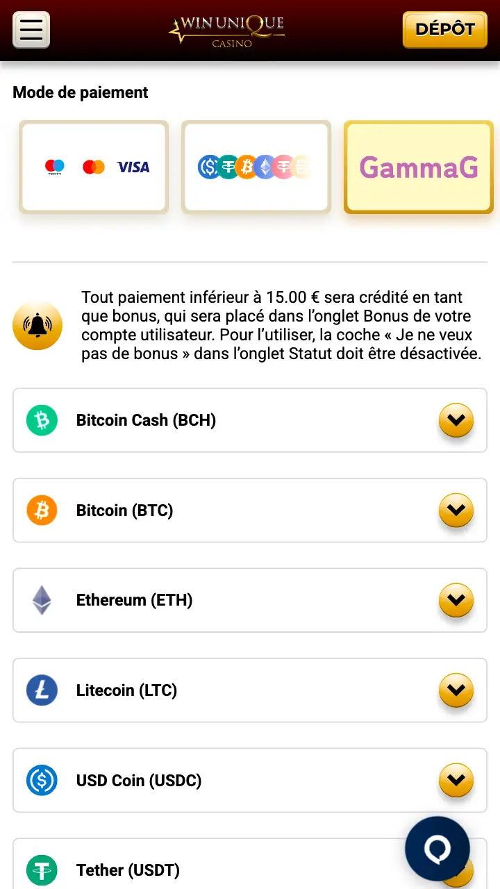 Effectuez un dépôt initial pour jouer en ligne sur Unique Casino.