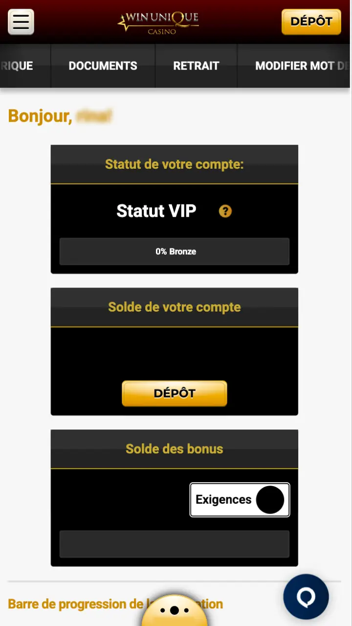 Restez en attente de la révision de votre profil Unique Casino.