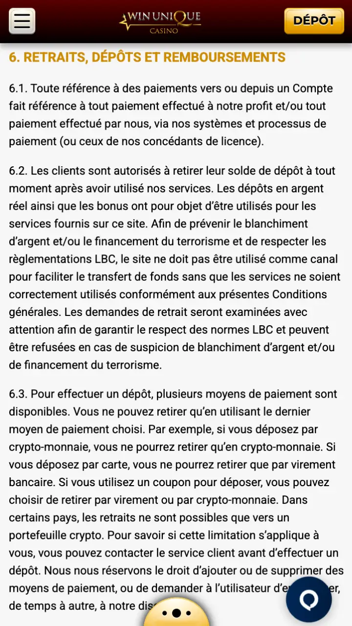 Consultez attentivement toutes les conditions pour réussir votre retrait sur Unique Casino.