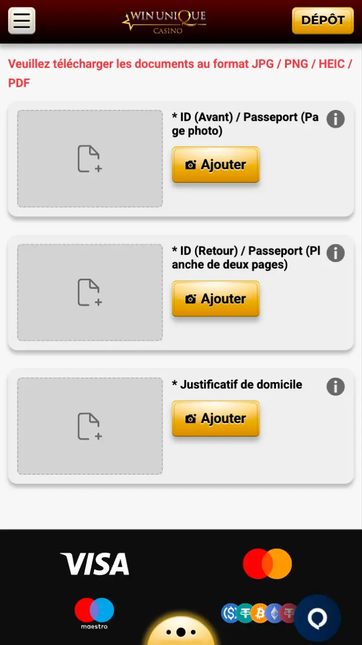 Vérifiez votre identité afin de sécuriser chaque retrait sur Unique Casino.